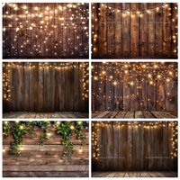 Rustic Wooden with String Lights Backdrop for Birthday Party Wedding Decoration Background Baby Shower Banner Photo Booth Props