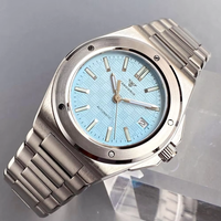 Zegarek męski Tandorio 200M Diver 40mm z lodowo-niebieską tarczą w kratkę, luminescencyjny, japoński mechanizm automatyczny NH35, szkło szafirowe, bransoleta ze stali nierdzewnej.