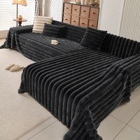 Imitation Rabbit Fur Stripe Plush Sofa Towel One-Piece Sofa Blanket for Living Room Couch Towel