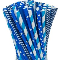100pcs mixed blue paper straws, perfect for parties, bubble tea shops, etc