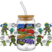 Popular Cartoon Lovely Battle Turtle 16oz UV DTF 3D Transfer Sticker Decals For Glass Can Cup Fashion Craft DIY Creative