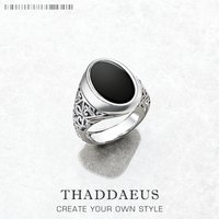 Black Oval Signet Ring Europe Style Fine Jewelry For Women Men Summer Brand New Vintage 925 Sterling Silver Gift