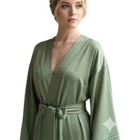 Long Luxurious Olive Green Satin Robe Kimono Wide Sleeves Dressing Gown for Women Bridal Getting-Ready Robe Christmas Gift Wifey