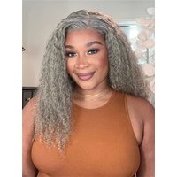 Nadine 13x4 Salt And Pepper Long Deep Curly Glueless Gray Color Pre-Cut Lace Wig Deep Wave Lace Frontal Wig For Women Water Wave