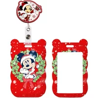 Mickey Mouse Christmas Red Series Cute Badge Holder Id Card Bus Card Holder Reel Clip Lanyard For Accessories Xmas Gifts
