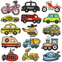 AliExpress Cartoon Transport Vehicles Embroidery Iron on Patches for Kids Clothing Bike Truck Train Boat Helicopter Colorful Cars Appliques