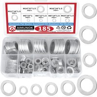 185pcs Aluminum Flat Washer Assortment Kit Aluminum Flat Washers M5 M6 M8 M10 M12 M14 M16 Washer Flat Ring Gasket Rings