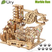 Ury 3D Holzpuzzle Elektrische Katapultbahn Murmelbahn-Set Mechanisches Modell Wissenschafts-Labyrinth 7 Kugeln Montage-Geschenk