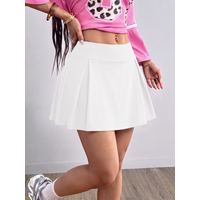High Waist Pleated Skort with Built-in Shorts, Preppy Campus Style, College Daily & Class Outfit