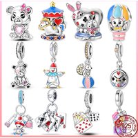 925 Sterling Silver Magician Circus Playing Cards Teddy Bear Charm Beads Suitable Fit Pan 925 Original Bracelet Diy Jewelry