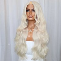 28Inch Super Long Platinum Blonde White Human Hair 1x4 Size Opening U Part Wigs for Women Glueless Natural Body Wave V Part Wigs