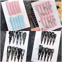 Spice Girl Colorful Handmade Xl Long Square Tip Press On Nails Metal Butterfly Five Pointed Star Skull Snake Full Cover Nails