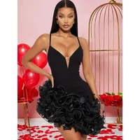 Beautiful Red Ruffle Mini Dress Women Luxury Evening Dress Glam Straps Fitted Chirstmas Cocktail Dress New Year Robes