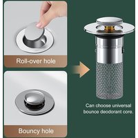 Washbasin Drain Accessory 1PCS Odor Proof Stainless Steel Press Type Bouncing Core Leak Plug