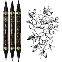 3 Pc/lot Double Head Multifunction Brush Pen Black Ink Calligraphy Brush Pens Set Art Markers 4 Size For Student Supplies