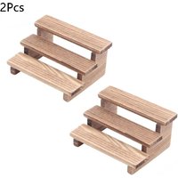 2Pcs Three-layered Shelf Dollhouse Miniature Garden Flower Stand Model Dolls House Decor Accessories Dollhouse Simulation Woode
