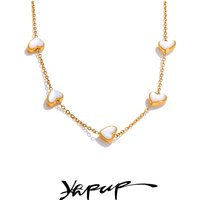 Yhpup High Quality Double-Sided Shell Chain Necklace Gold Color Stainless Steel Exquisite Collarbone Chain Jewelry Gift