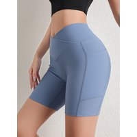 AliExpress NONE Women's Cross-Band Padded Bike Shorts - High Waist Slimming with Side Pockets, Quick Dry, 5