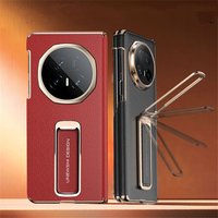 Premium Genuine Leather Case For Honor Magic V5 MagicV5 Double Hinge Dual Axis Protective Kickstand Grip Holder Band Back Cover