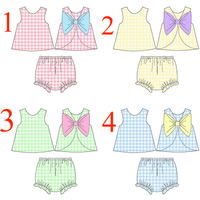 New Boutique Children's Suit Sleeveless Bow Plaid Printed Shorts Elastic Plaid Girl Suit Milk Silk Material