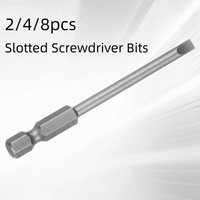2/4/8pcs Slotted Screwdriver Bits 6mm Slotted Tip 1/4" Hex Shank 75mm (3") Long Magnetic Flat Head SL2/SL2.5/SL3/SL4/SL5/SL6
