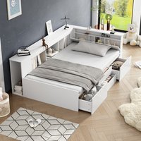 PINGGO Children's bed, Single Bed-3ft(90*190cm), single bed, multifunctional children's bed with drawers,without mattress, white