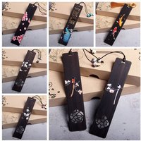 Chinese Style Wooden Color Painted Bookmark Retro Carving Ebony Book Clip Pagination Mark Creative Students Gift Learning Statio