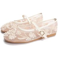 Embroidery String Bead Mesh Ballet Flats Women Fashion White Pearl Mary Jane Shoes Light Summer Flats Elegant Cozy Flat Sandals