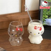 300ML Sanrio Hello Kitty Glass Cup Cartoon Cute Stereoscopic Children's Breakfast Milk Cup Girls Home Office Capacity Mug Gift