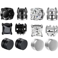 Crystal Strong Magnetic Ear Stud Clip Earrings for Men and Women Punk Round Zircon Magnet Earrings Non Piercing Jewelry