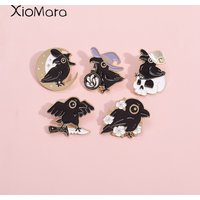 Crows Wearing Wizard Hats Enamel Pins Moon Ghost Bottle Gothic Skull Animal Brooches Lapel Badges Punk Jewelry Gift For Kids
