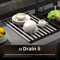 Stainless Steel Kitchen Sink Drain Rack Sink Bowl and Dish Storage Rack Foldable and Retractable Drain Basket Placema