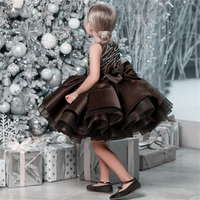 Brown Cute Flower Girl Dresses Satin Tulle Puffy Sequin Bow Sleeveless For Wedding Birthday Gift Party Banquet Princess Gowns