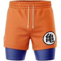 2026 Summer Dragon Ball Z Goku Kanji 2-in-1 Double Layer Gym Shorts, Oversized Men's Fitness Retro Streetwear Unisex Athletic