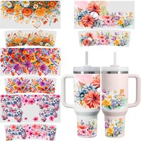4 Sheets Floral Watercolor Pattern Print UV DTF Stickers for 40oz Tumblers Waterproof DIY Decals Vinyl Decal Set Decorative