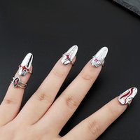 1Set Red Nail Ring Chic Finger Nail Rings Lightweight Non-Deform Jewelry for Women Daily Fingernails Ring