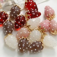 1pc DIY Pearl Strawberry Charms Colorful 3D Resin Pendant for Jewelry Making Keychain Accessories