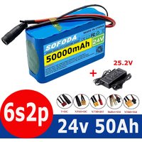 2026 NEW 24V 50Ah 18650 Lithium Battery Pack - 6S2P 50000mAh Rechargeable Li-ion Battery with Fast Charger, Safe & Durable