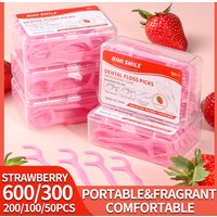 Strawberry Flavored Dental Floss Picks - Fresh Mouth High Aesthetic Pink Disposable Oral Care 600/300/200/100/50 Pcs Boxed