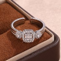 ZAKOL Luxury Geometric Square Micropaved Zirconia Adjustable Open Rings Gorgeous Dazzling Zircon Wedding Party Jewelry