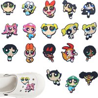 1-50PCS Potdemiel Cartoon Power Girls Series PVC Shoes Accessories Fit with Hole wristbands DIY Shoe Decorations Buckle Gifts