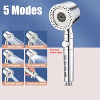 5 Spray Filtered Shower Head ABS High-Pressure Water Saving Showerhead Fall Resistance Bath Shower Nozzle Set with Stop Button