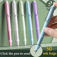 1Set Pressing Automatic Telescopic Pen Replaceable Ink Bag 0.38mm Soft Grip Pen School Student Office Stationery Supplies