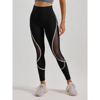 Women's Patchwork Side Mesh Sports Leggings, High Waist Yoga Leggings, Ladies Sportswear for Indoor Outdoor Wear
