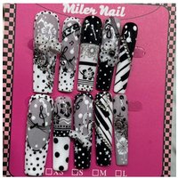 10Pcs Y2K Darkness Spice Girl Handmade Xl Long Square Press On Nails Bowknot Diamond Wave Point Music Note Hand-Drawn Fake Nails