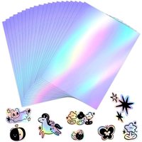 20sheets A4 color holographic stickers, vinyl printable stickers, self-adhesive and waterproof, suitable for DIY projects.