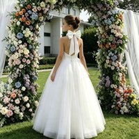 3-12 years Long White Flower Girl dress bow Wedding Pageant Party baby Girl Princess Ball Gown Dress Elegant low-back dress
