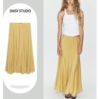 New Summer Women's Casual Style Midi A-Line Skirt Zipper High Waist Long Midi Half-length Skirts Polyester Fiber