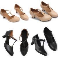 Women's T-Strap Character Dance Shoes Non-Slip Ballroom Dance Heels for Latin Salsa Tango