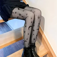 Lolita Sexy Jk Fishnet Stockings JK Girls Tights Black Star Moon Pattern Pantyhose Ladies Stocking Big Elastic Girls WomenTights